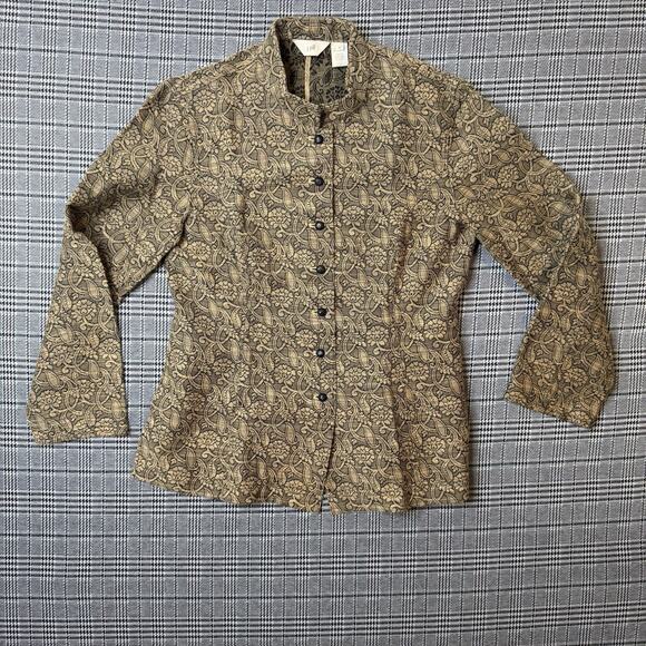 J. Jill Women’s Blazer Brown Tonal Floral Tapestry Button-Up Jacket Size 8 - Picture 1 of 9